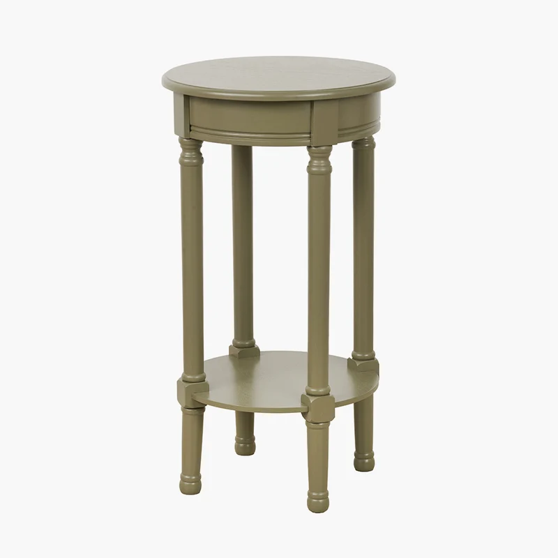 Heritage Olive Pine Wood Round Accent Table