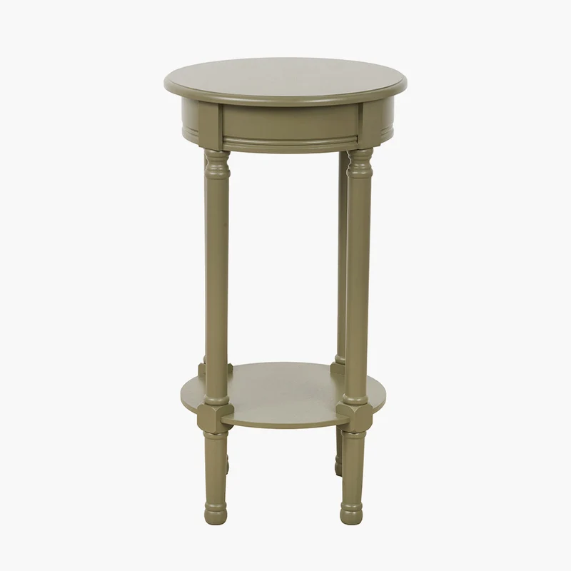 Heritage Olive Pine Wood Round Accent Table