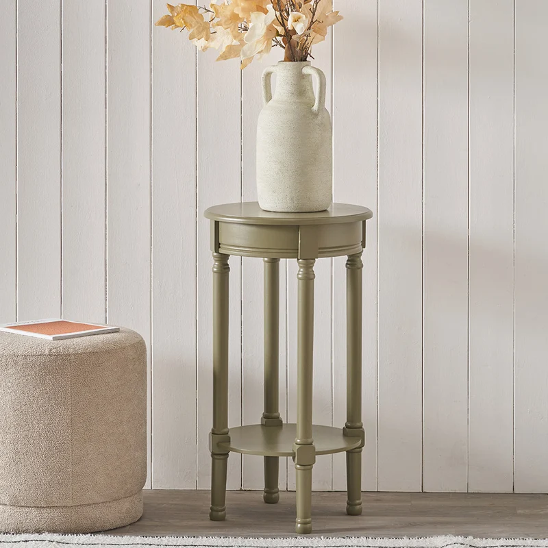 Heritage Olive Pine Wood Round Accent Table