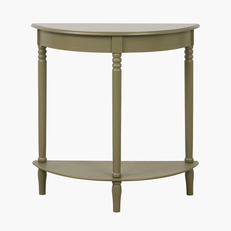 Heritage Olive Pine Wood Half Moon Console Table