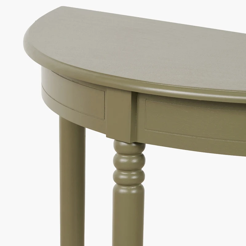 Heritage Olive Pine Wood Half Moon Console Table