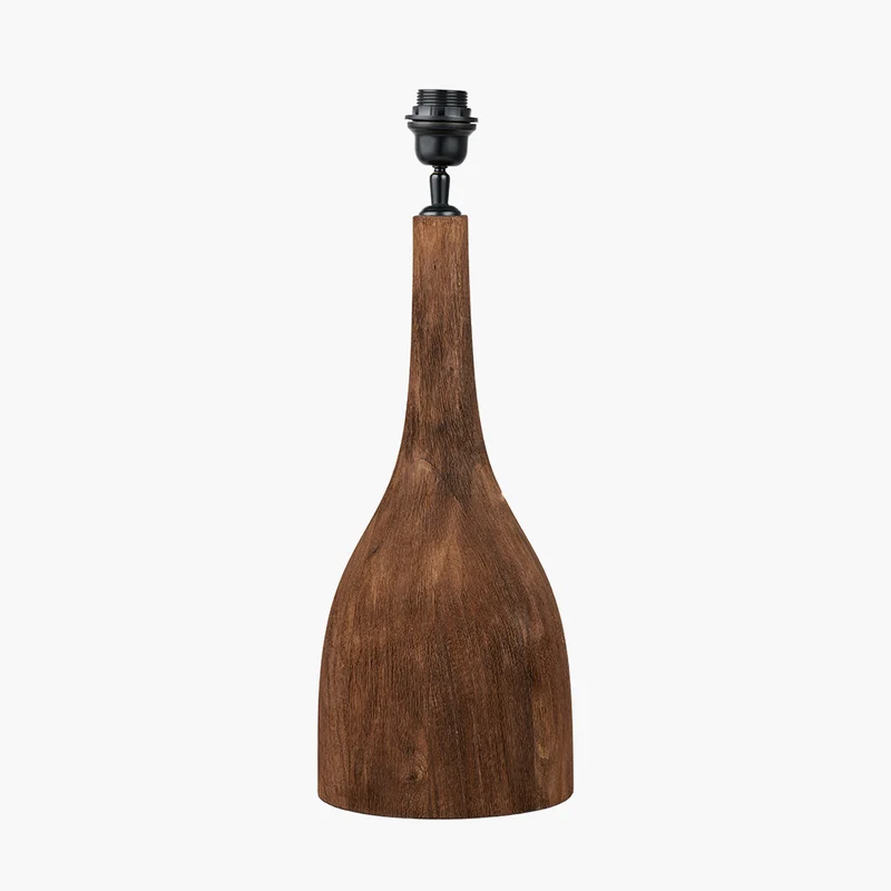 Corella Chocolate Brown Mango Wood Curved Table Lamp Base with Edward 40cm Pistachio Green Linen Cylinder Lampshade