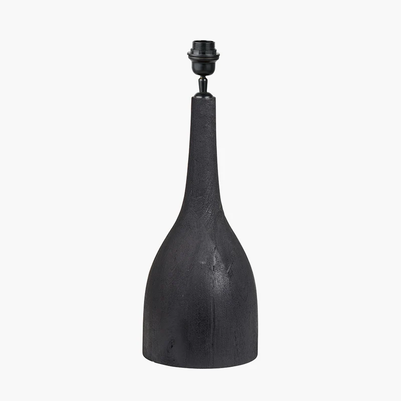 Corella Black Mango Wood Curved Table Lamp Base with Lino 40cm Black Self Lined Linen Cylinder Lampshade