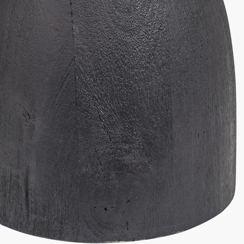 Corella Black Mango Wood Curved Table Lamp Base with Lino 40cm Black Self Lined Linen Cylinder Lampshade