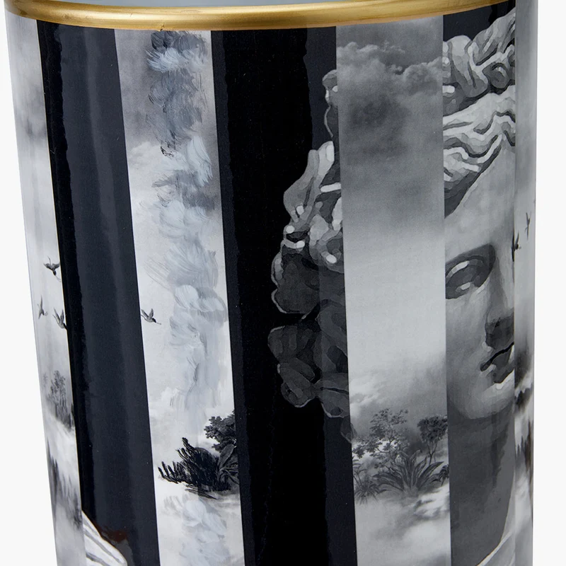 Fenella Black and White Photographic Design Table Lamp Base with Henry 35cm White Handloom Cylinder Lampshade