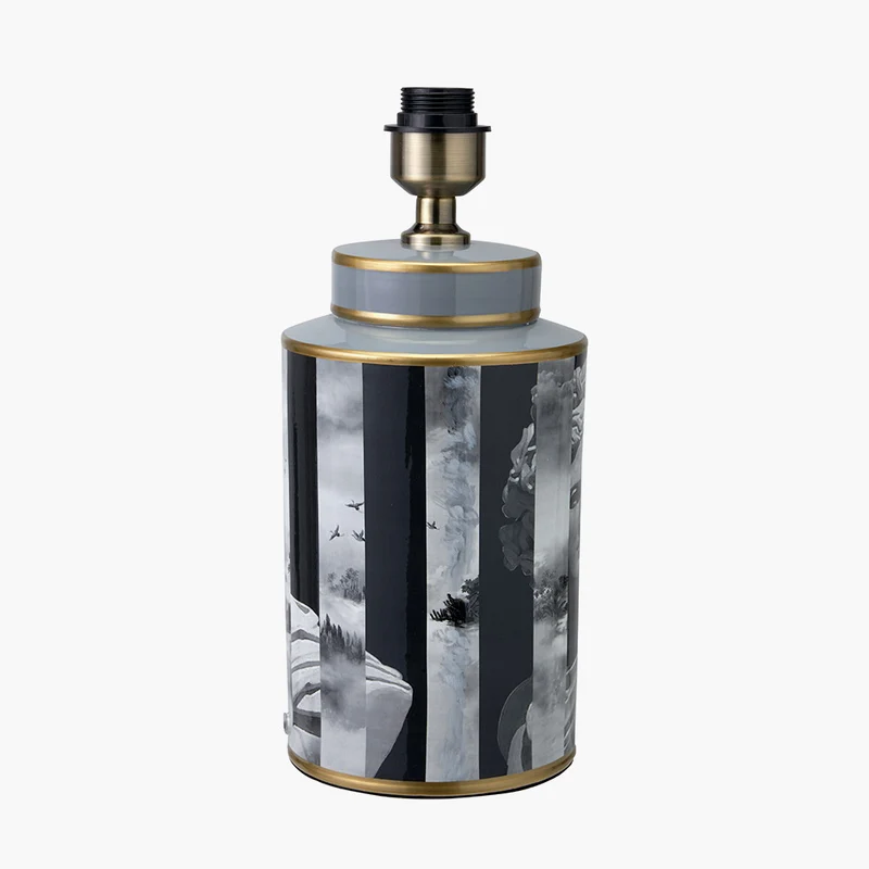 Fenella Black and White Photographic Design Table Lamp Base with Harry 35cm Black Cotton Mix Cylinder Lampshade
