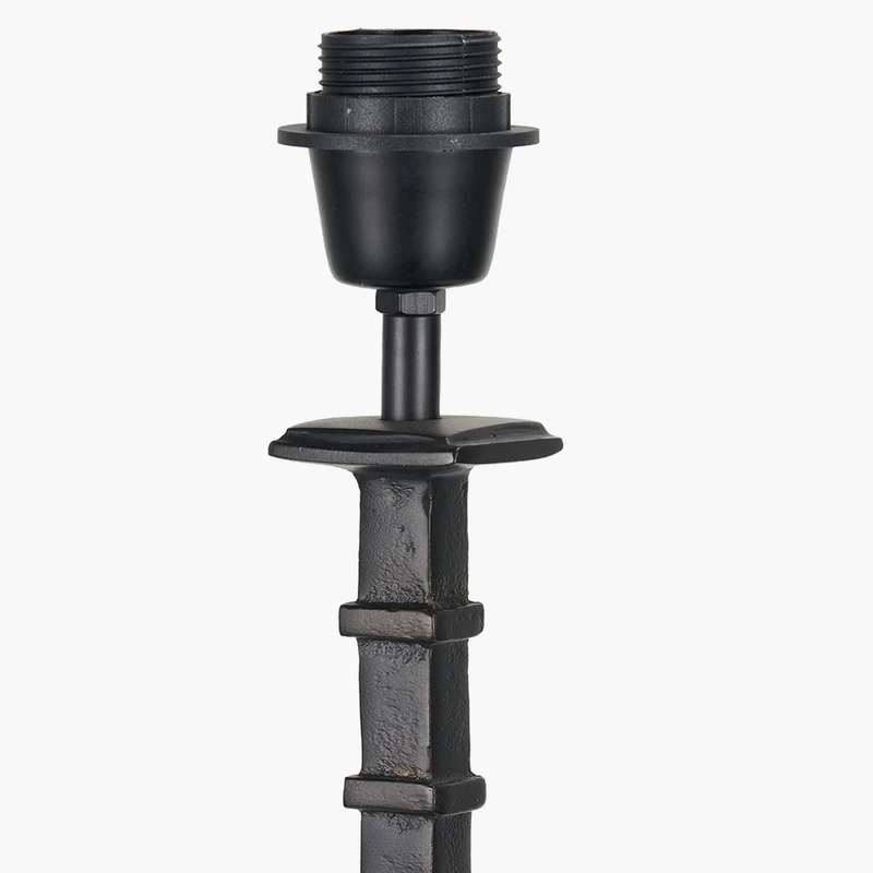 Everett Ribbed Metal Stick Table Lamp Base with Lino 35cm Grey Self Lined Linen Cylinder Lampshade