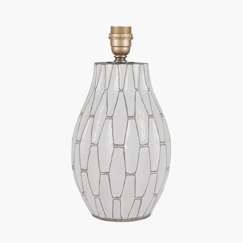 Gaudi White Stoneware Geometric Table Lamp Base with Harry 35cm Sage Cotton Mix Cylinder Lampshade