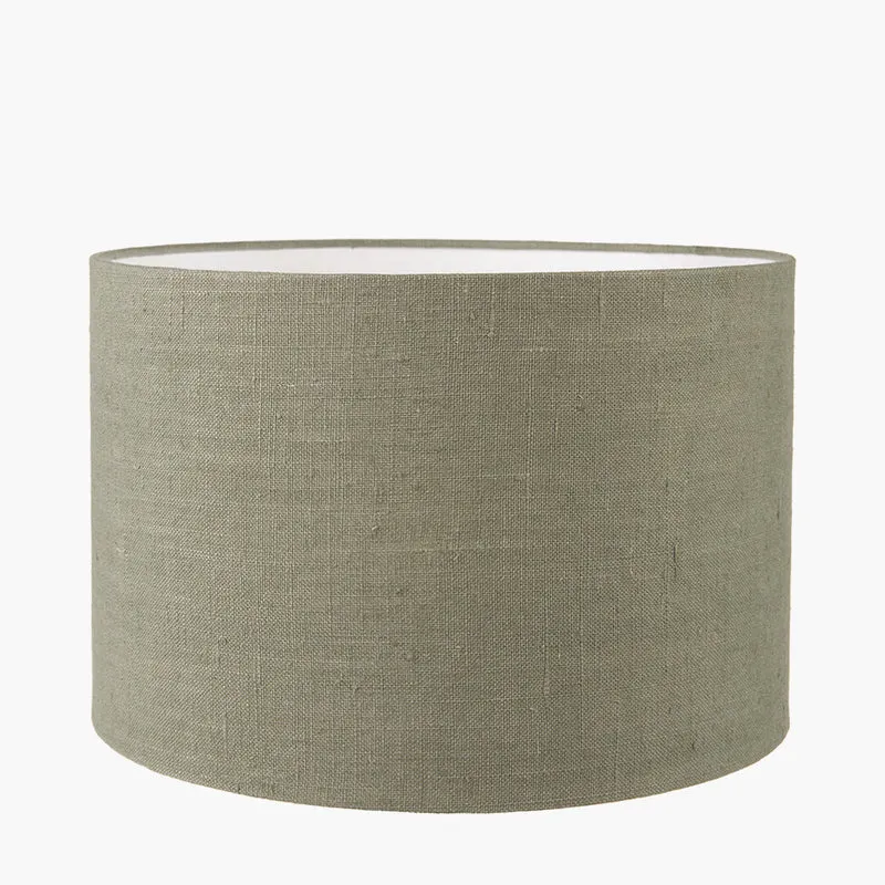 Gaudi White Stoneware Geometric Table Lamp Base with Edward 35cm Pistachio Green Linen Cylinder Lampshade