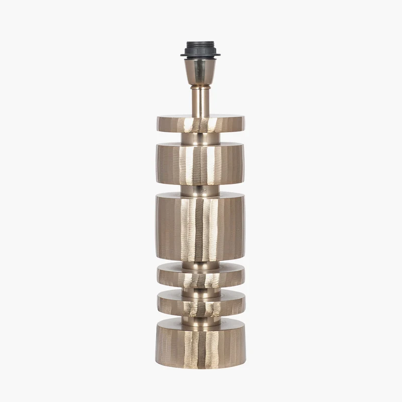 Elon Champagne Gold Metal Stacked Cylinder Table Lamp Base with Lino 35cm Black Self Lined Linen Cylinder Lampshade