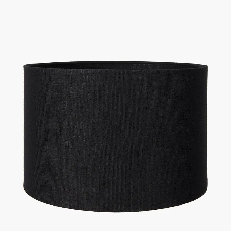 Elon Champagne Gold Metal Stacked Cylinder Table Lamp Base with Lino 35cm Black Self Lined Linen Cylinder Lampshade
