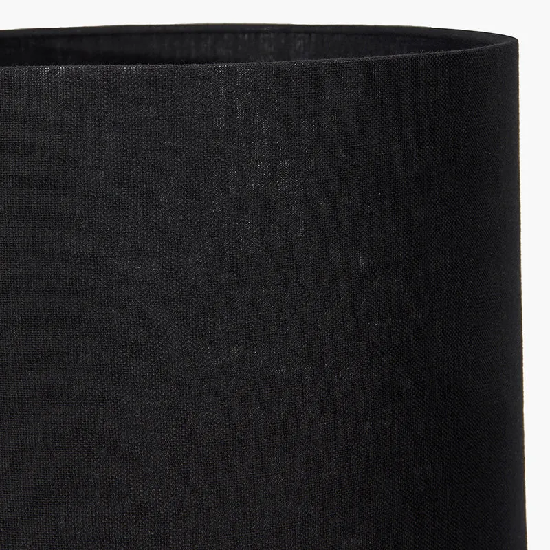 Elon Champagne Gold Metal Stacked Cylinder Table Lamp Base with Lino 35cm Black Self Lined Linen Cylinder Lampshade