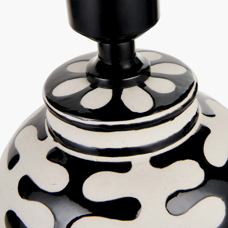 Elkorn Black and White Tall Coral Ceramic Table Lamp Base with Lino 35cm White Self Lined Linen Cylinder Lampshade