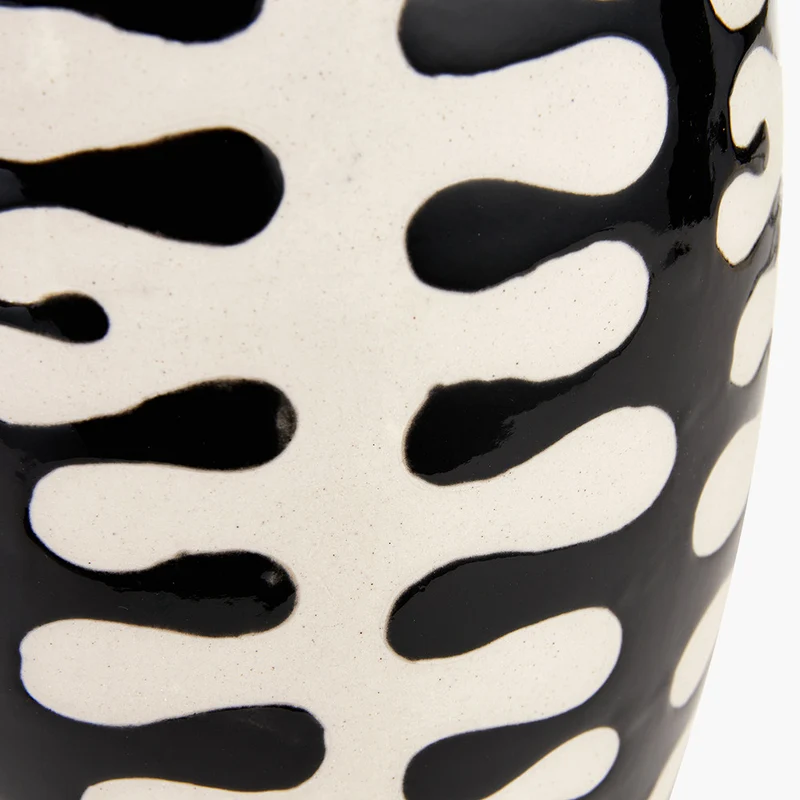 Elkorn Black and White Tall Coral Ceramic Table Lamp Base with Bow 35cm Black Velvet Cylinder Lampshade