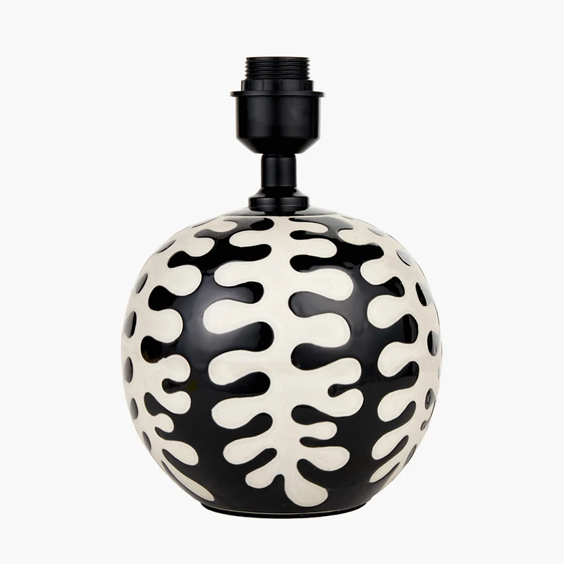 Elkorn Black and White Coral Ceramic Table Lamp Base with Lino 30cm Black Self Lined Linen Cylinder Lampshade