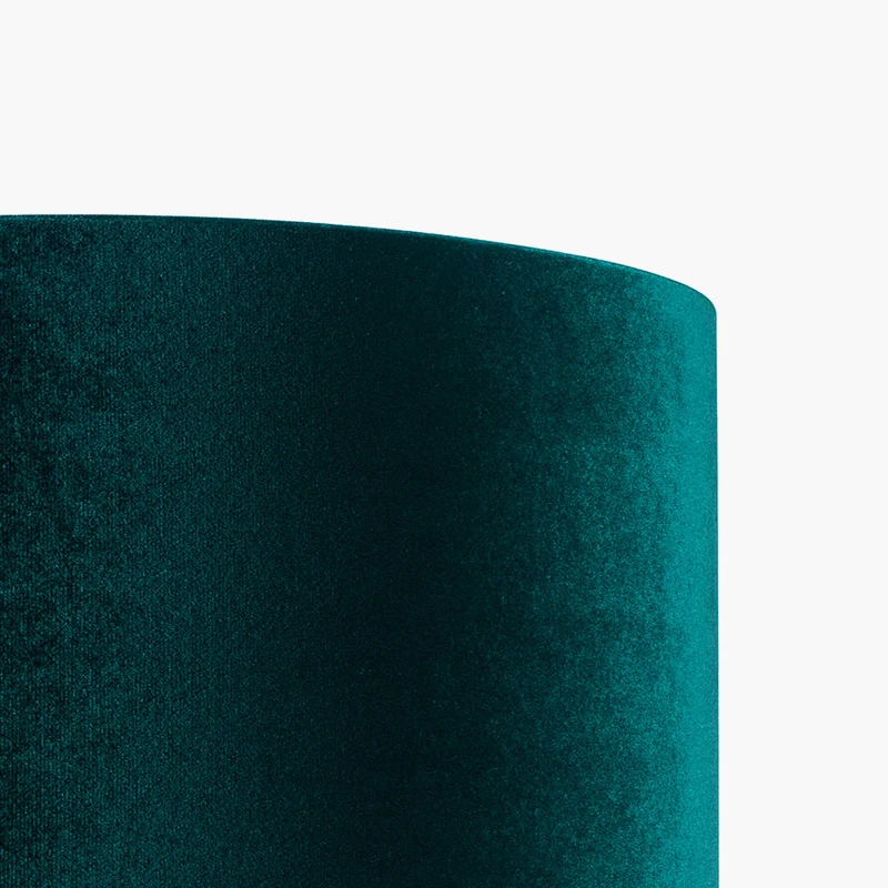 Elkorn Black and White Coral Ceramic Table Lamp Base with Bow 30cm Forest Green Velvet Cylinder Lampshade
