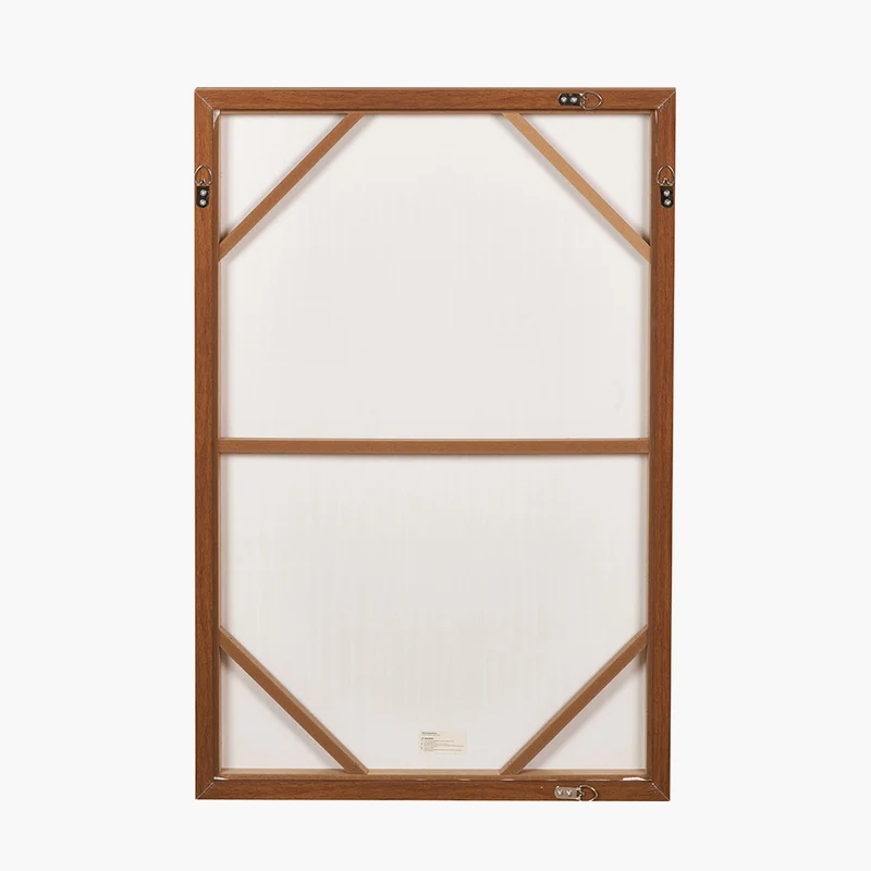 Brown and Natural Abstract Linear Design Canvas with Oak Effect Frame