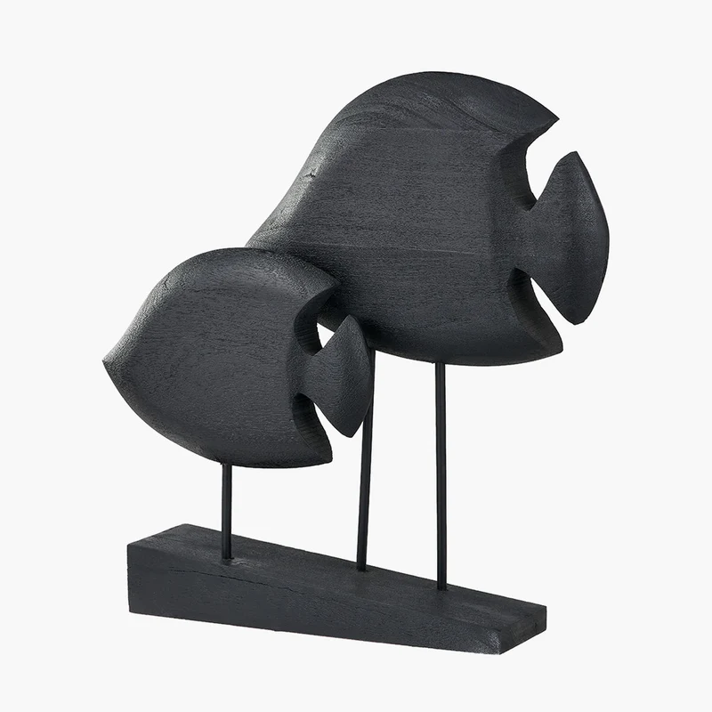 Black Handcarved Mango Wood Double Teardrop Angelfish Ornament