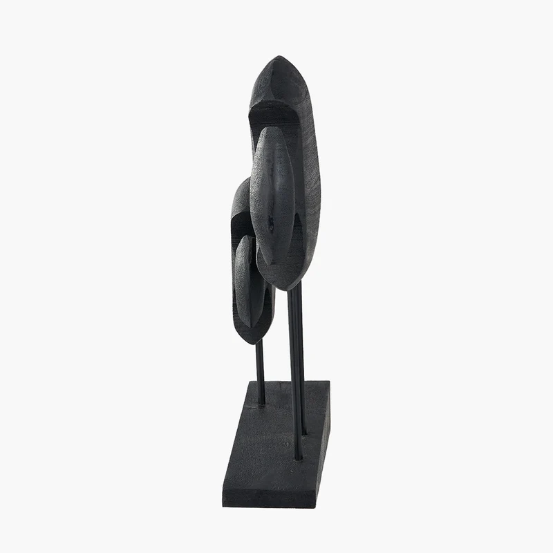 Black Handcarved Mango Wood Double Teardrop Angelfish Ornament