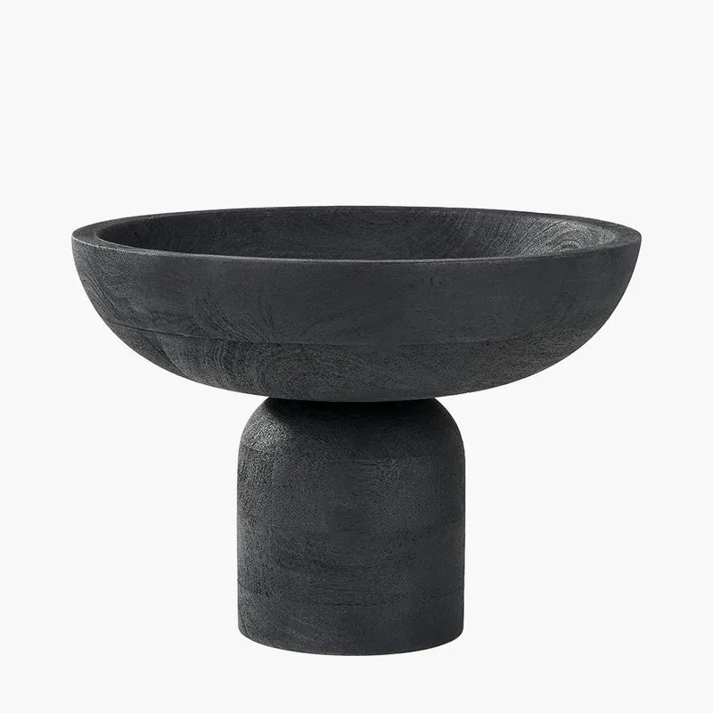 Black Handcarved Mango Wood Bowl with Raised Base