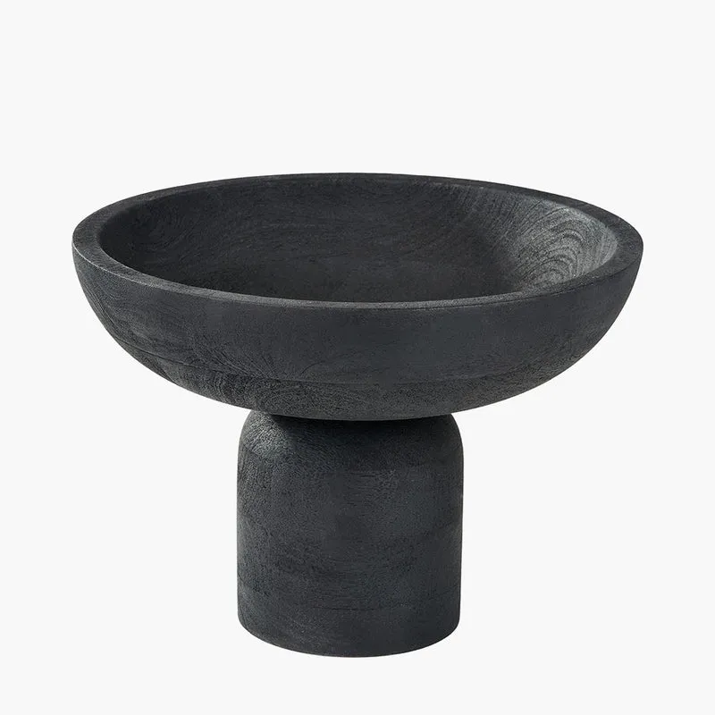 Black Handcarved Mango Wood Bowl with Raised Base