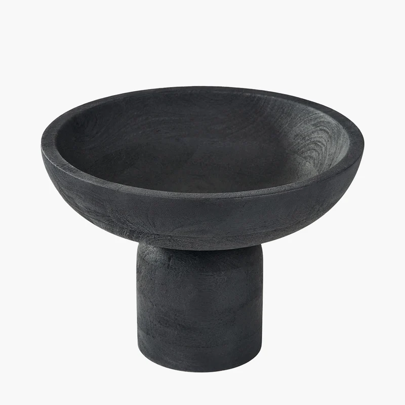 Black Handcarved Mango Wood Bowl with Raised Base