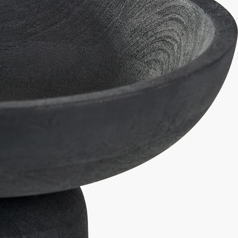 Black Handcarved Mango Wood Bowl with Raised Base