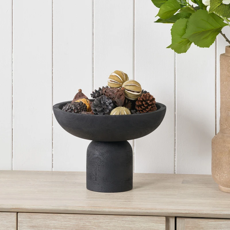 Black Handcarved Mango Wood Bowl with Raised Base