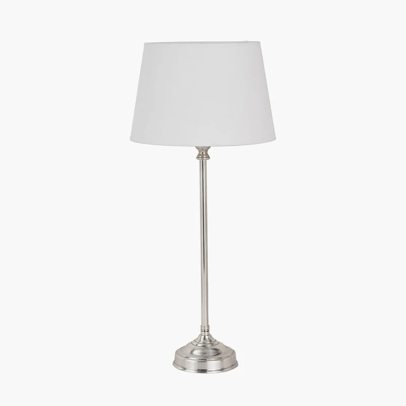 Auden Silver Metal Stick Table Lamp Base with Adelaide 25cm Ivory Tapered Cotton Mix Lampshade