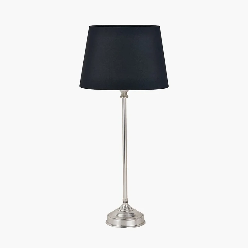 Auden Silver Metal Stick Table Lamp Base with Adelaide 25cm Black Tapered Cotton Mix Lampshade