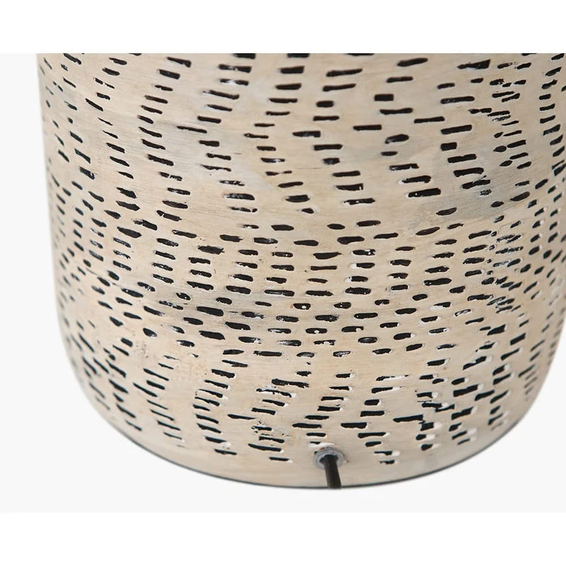 Atouk Textured Natural and Black Stoneware Table Lamp Base with Henry 35cm White Handloom Cylinder Lampshade