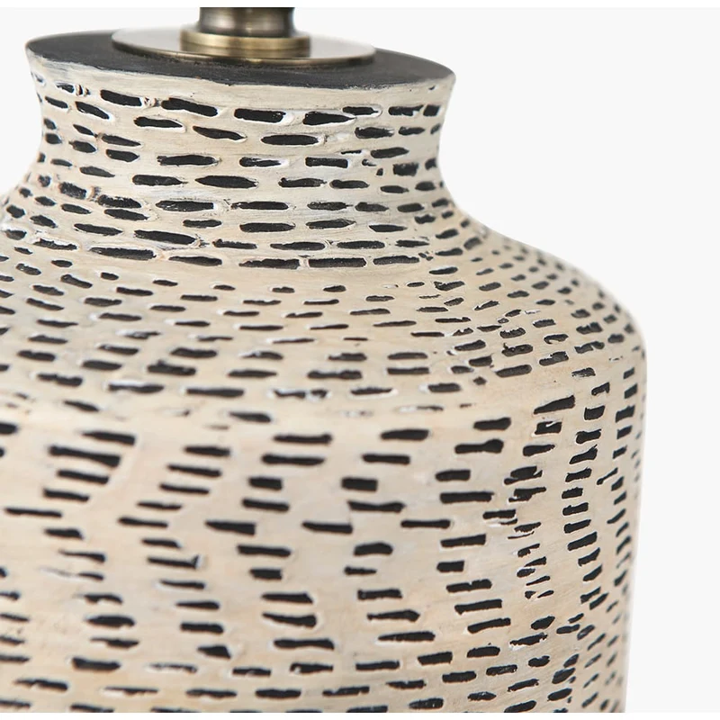 Atouk Textured Natural and Black Stoneware Table Lamp Base with Henry 35cm White Handloom Cylinder Lampshade