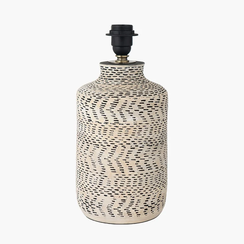 Atouk Textured Natural and Black Stoneware Table Lamp Base with Edward 35cm Natural Linen Cylinder Lampshade