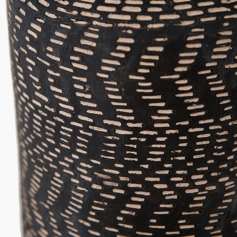 Atouk Textured Black Stoneware Table Lamp Base with Winston 35cm White Handloom Tapered Lampshade