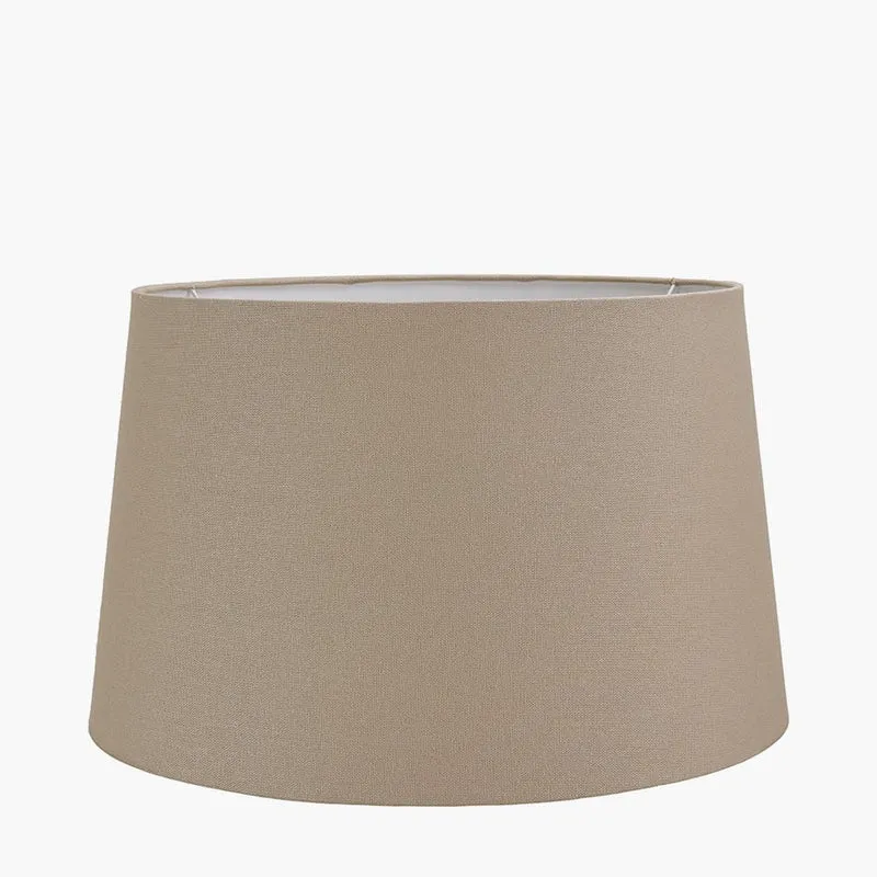 Atouk Textured Black Stoneware Table Lamp Base with Winston 35cm Taupe Handloom Tapered Lampshade