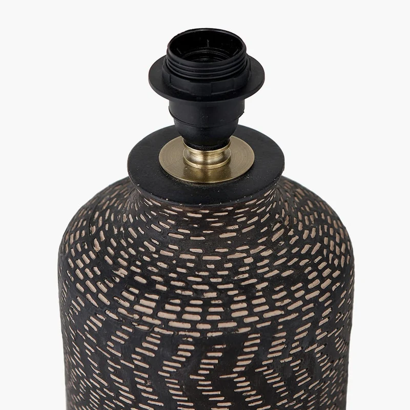 Atouk Textured Black Stoneware Table Lamp Base with Henry 35cm Taupe Handloom Cylinder Lampshade