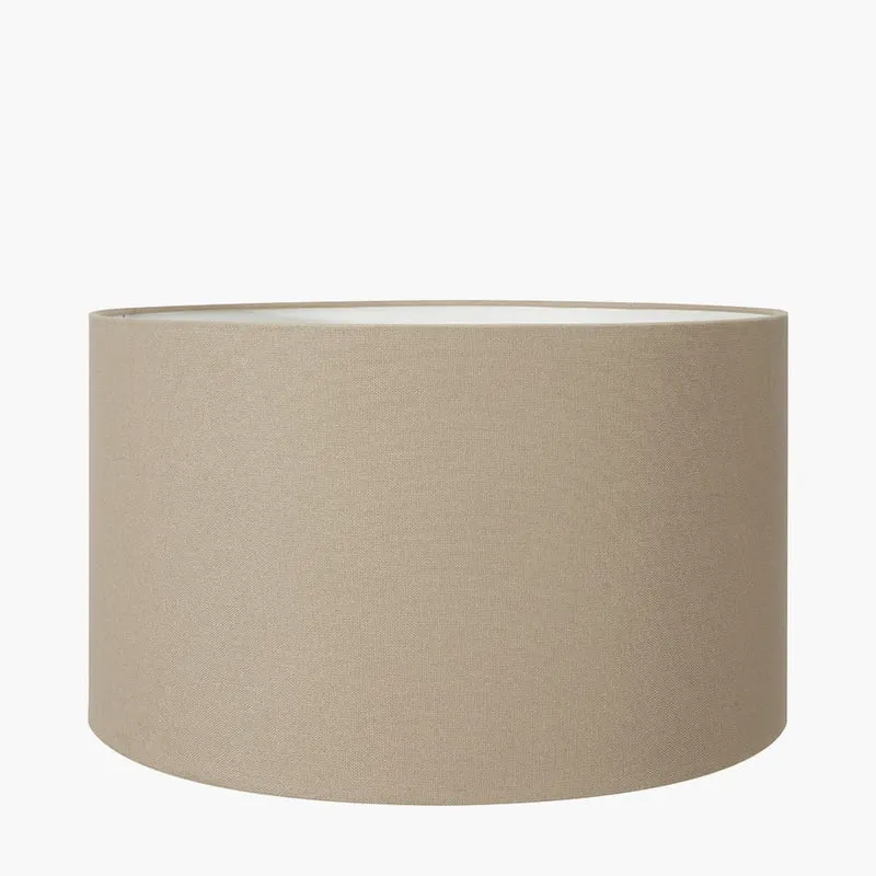 Atouk Textured Black Stoneware Table Lamp Base with Henry 35cm Taupe Handloom Cylinder Lampshade