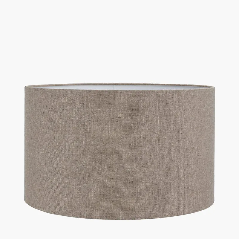 Atouk Textured Black Stoneware Table Lamp Base with Edward 35cm Natural Linen Cylinder Lampshade