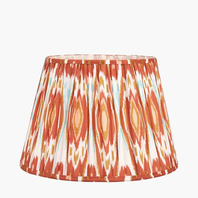 Corella Black Mango Wood Curved Table Lamp Base with Izara 40cm Cinnamon Ikat Patterned Mushroom Pleat Tapered Lampshade