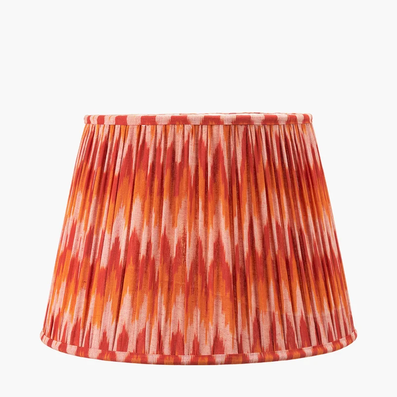 Corby Clear Glass Table Lamp Base with Suri 40 cm Pink and Orange Ikat Patterned Mushroom Pleat Tapered Lampshade