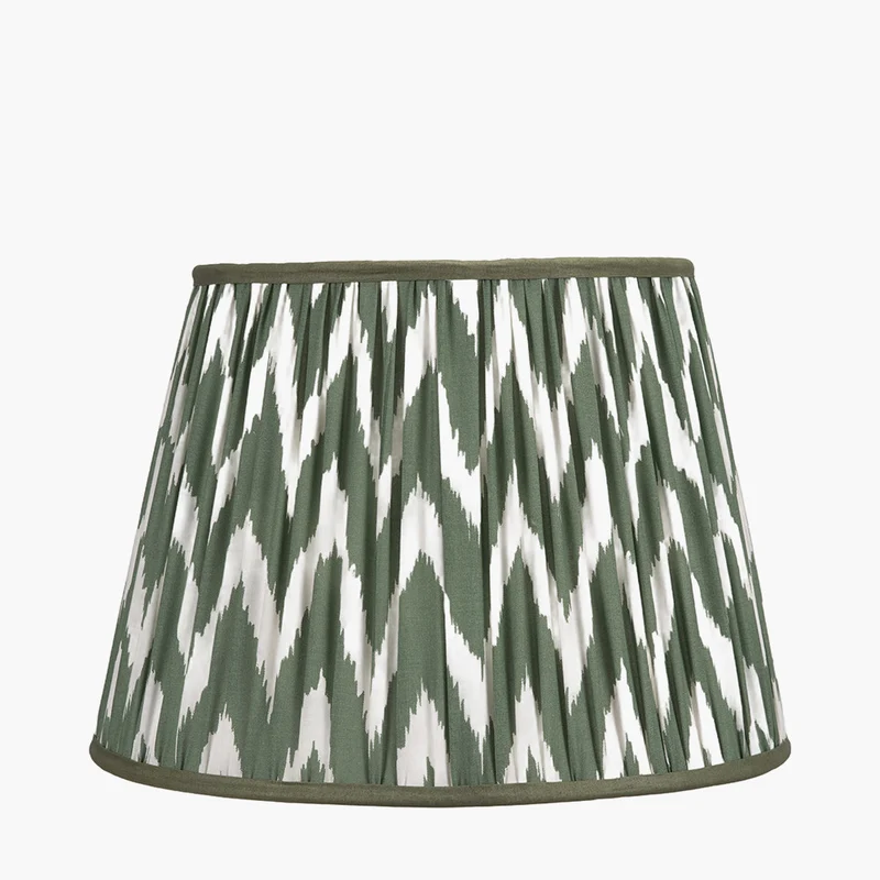 Corby Clear Glass Table Lamp Base with Kamilah 40cm Sage Chevron Pattered Mushroom Pleat Tapered Lampshade