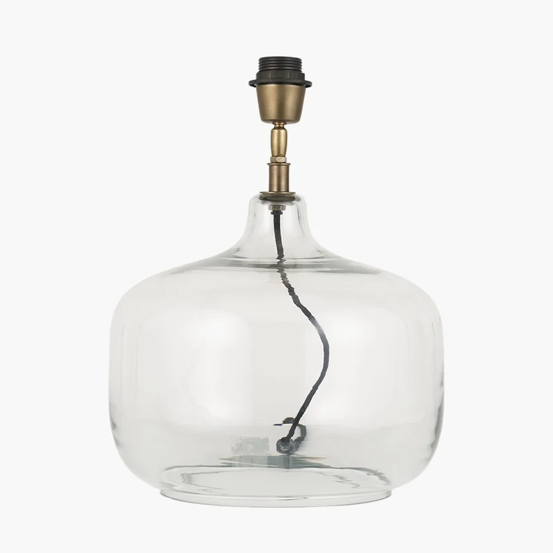 Corby Clear Glass Table Lamp Base with Henry 40cm White Handloom Cylinder Lampshade
