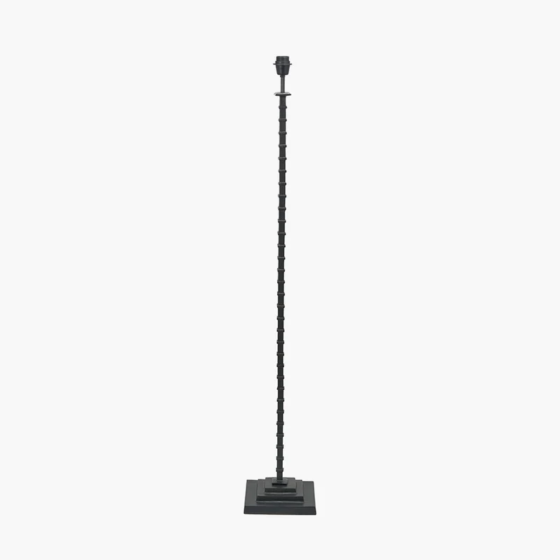 Everett Ribbed Metal Stick Floor Lamp Base with Samaira 45cm Red Silk Border Print Mushroom Pleat Tapered Lampshade