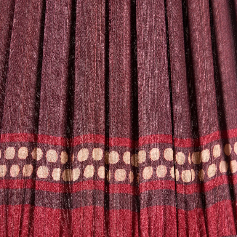 Everett Ribbed Metal Stick Floor Lamp Base with Samaira 45cm Red Silk Border Print Mushroom Pleat Tapered Lampshade