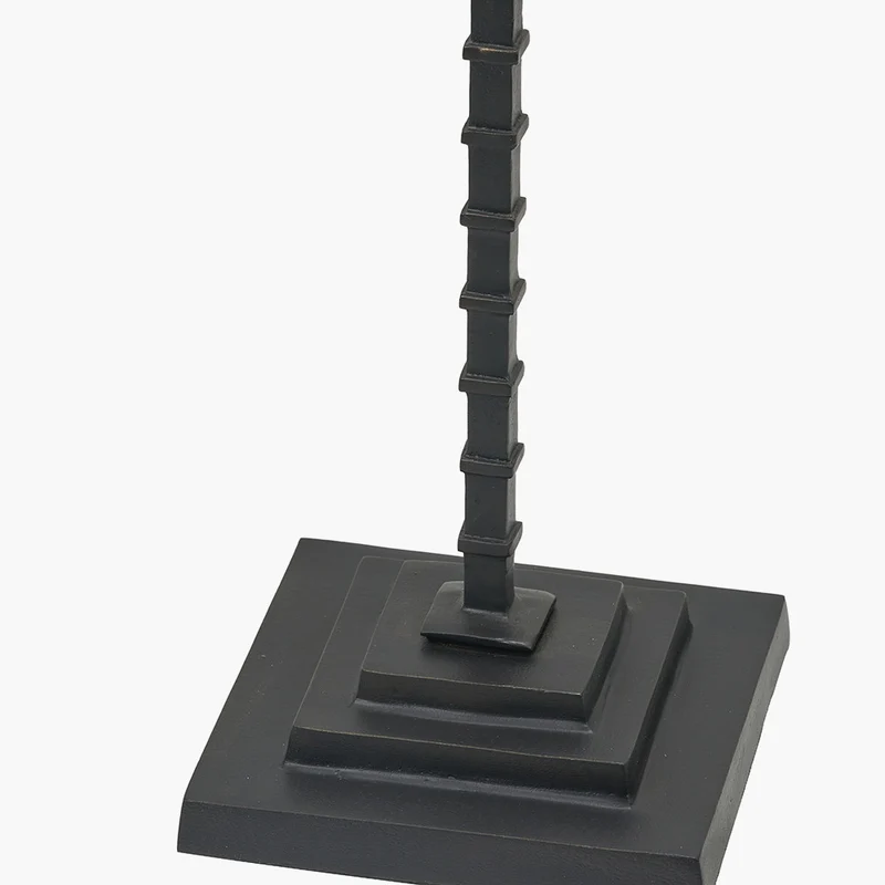 Everett Ribbed Metal Stick Floor Lamp Base with Lino 40cm Black Self Lined Linen Cylinder Lampshade