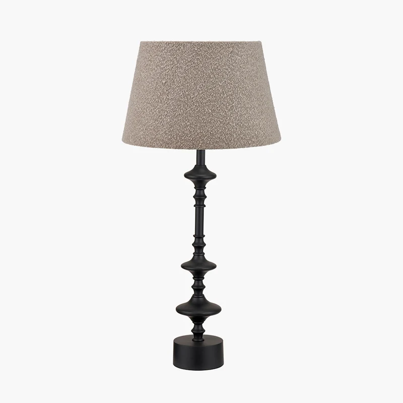 Emilio Matt Black Candlestick Table Lamp Base with Martigues 40cm Taupe Boucle Tapered Lampshade