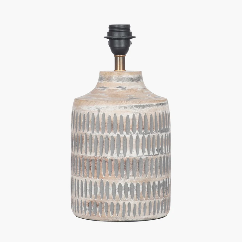 Galle Grey Wash Wood Textured Table Lamp Base with Henry 30cm Taupe Handloom Cylinder Lampshade