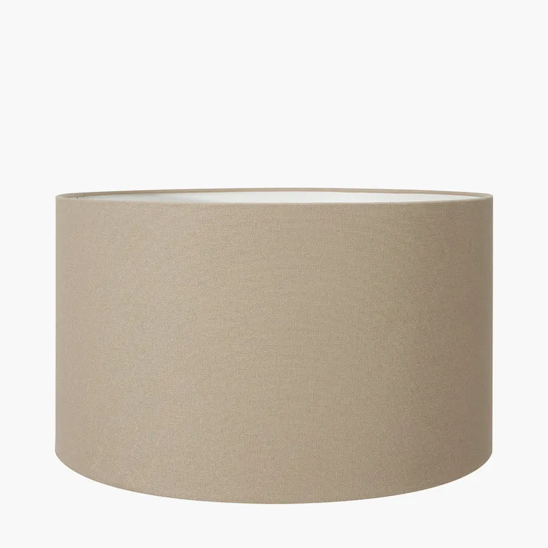 Galle Grey Wash Wood Textured Table Lamp Base with Henry 30cm Taupe Handloom Cylinder Lampshade