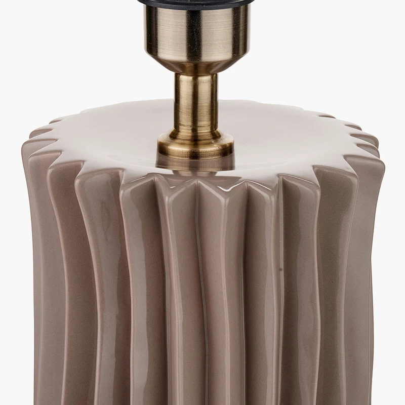 Devony Taupe Pleated Ceramic Table Lamp Base with Rouen 35cm White Boucle Cylinder Lampshade