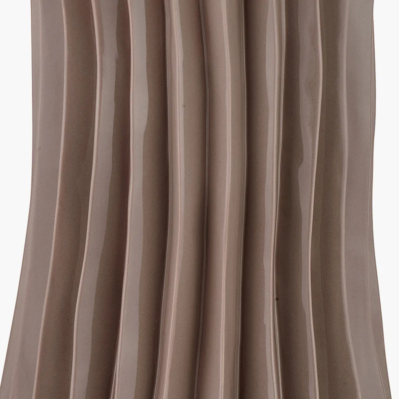 Devony Taupe Pleated Ceramic Table Lamp Base with Rouen 35cm Taupe Boucle Cylinder Lampshade